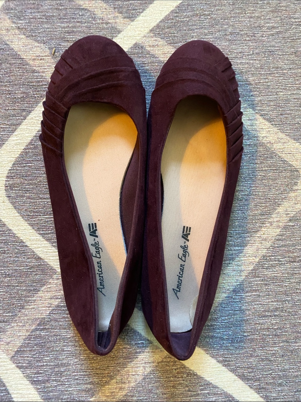 American Eagle Outfitters Women's Wine Suede Pleated Ballet Flats